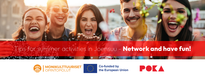 Happy people with text: Tips for summer activities in Joensuu