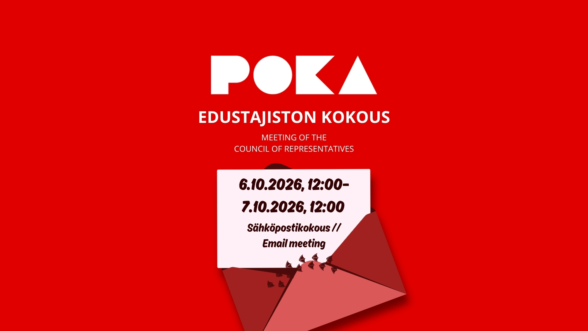 POKA, Edustajiston kokous 6.-7.10.2026 // POKA, MEETING OF THE COUNCIL OF REPRESENTATIVES 6.-7.10.2026